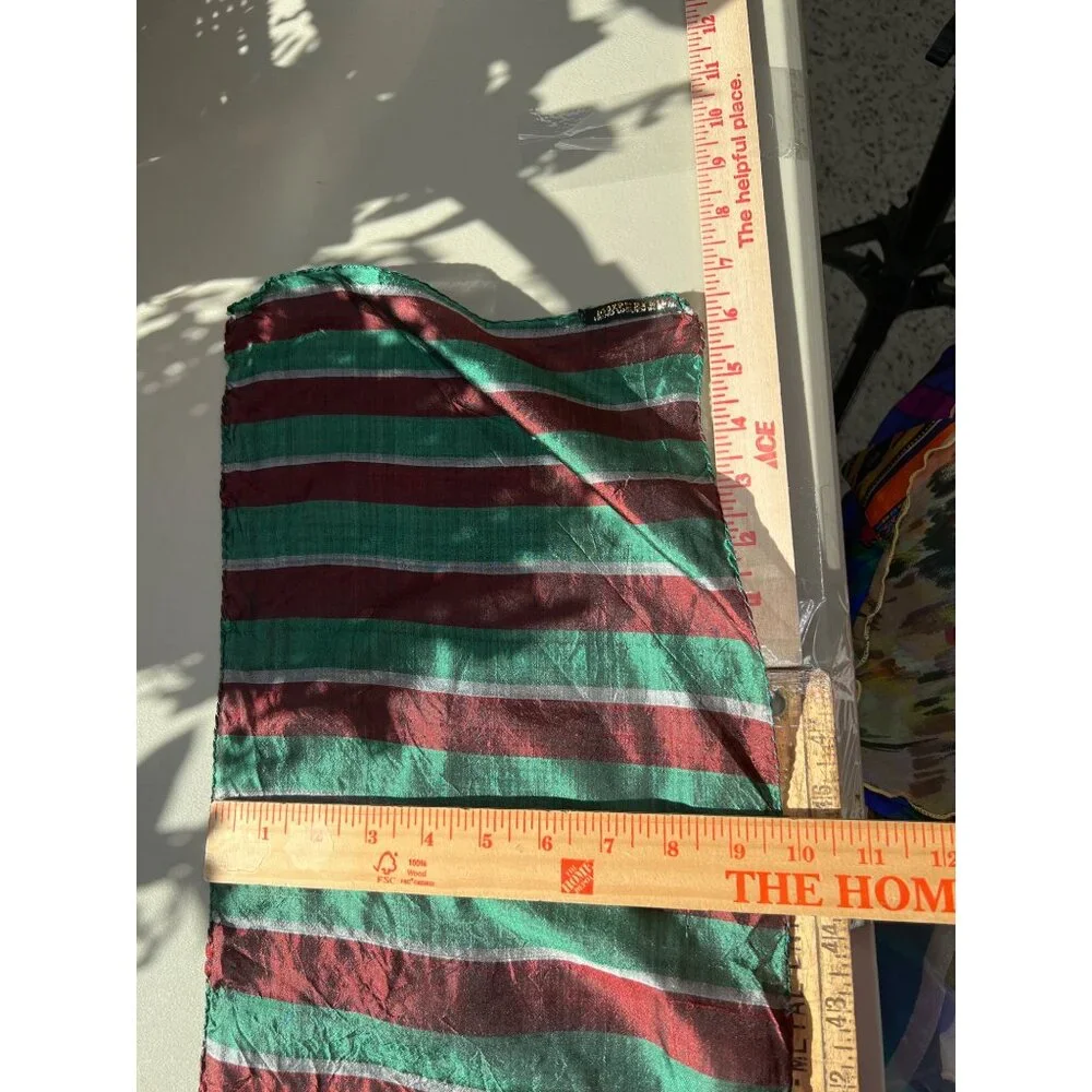 Vintage Stripe Colorblock Rectangle Scarf Lightweight Pure Silk Neck Wrap